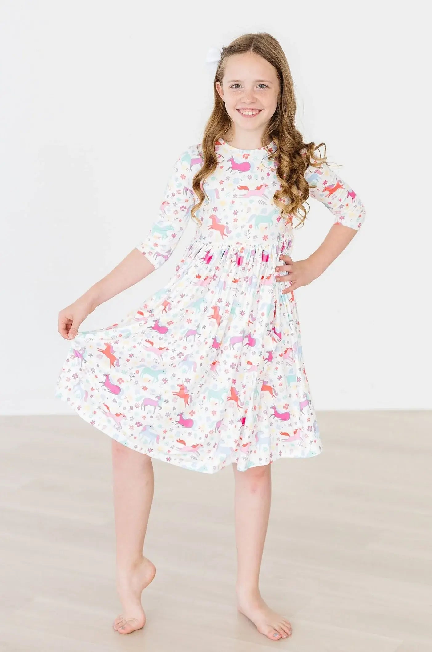 Unicorn Wish 3/4 Sleeve Pocket Twirl Dress - Mila & Rose ® - Flyclothing LLC