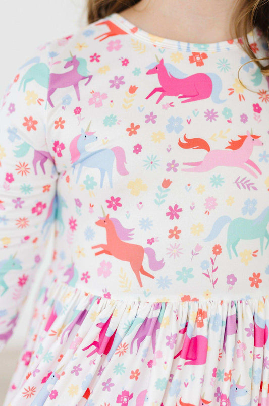 Unicorn Wish 3/4 Sleeve Pocket Twirl Dress - Mila & Rose ® - Flyclothing LLC