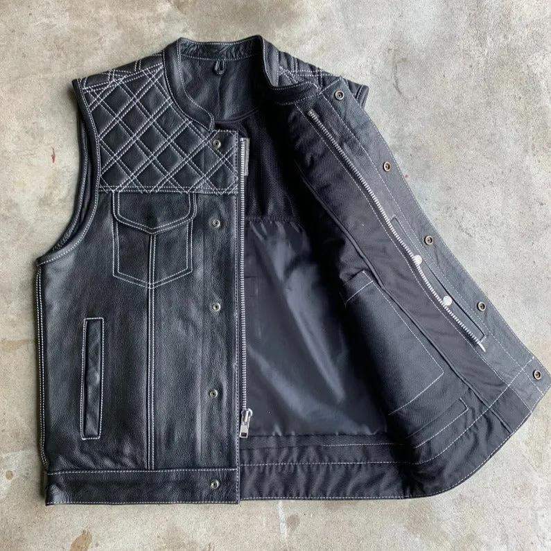 White Diamond - Men's Club Style Leather Motorcycle Vest - Unik Just for Bikers - Flyclothing LLC