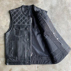 6671.14 - Unik Mens Premium Leather Diamond Stitch Club Vest