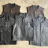 Blue Diamond - Men's Premium Leather Motorcycle Vest - Unik Just for Bikers - Flyclothing LLC