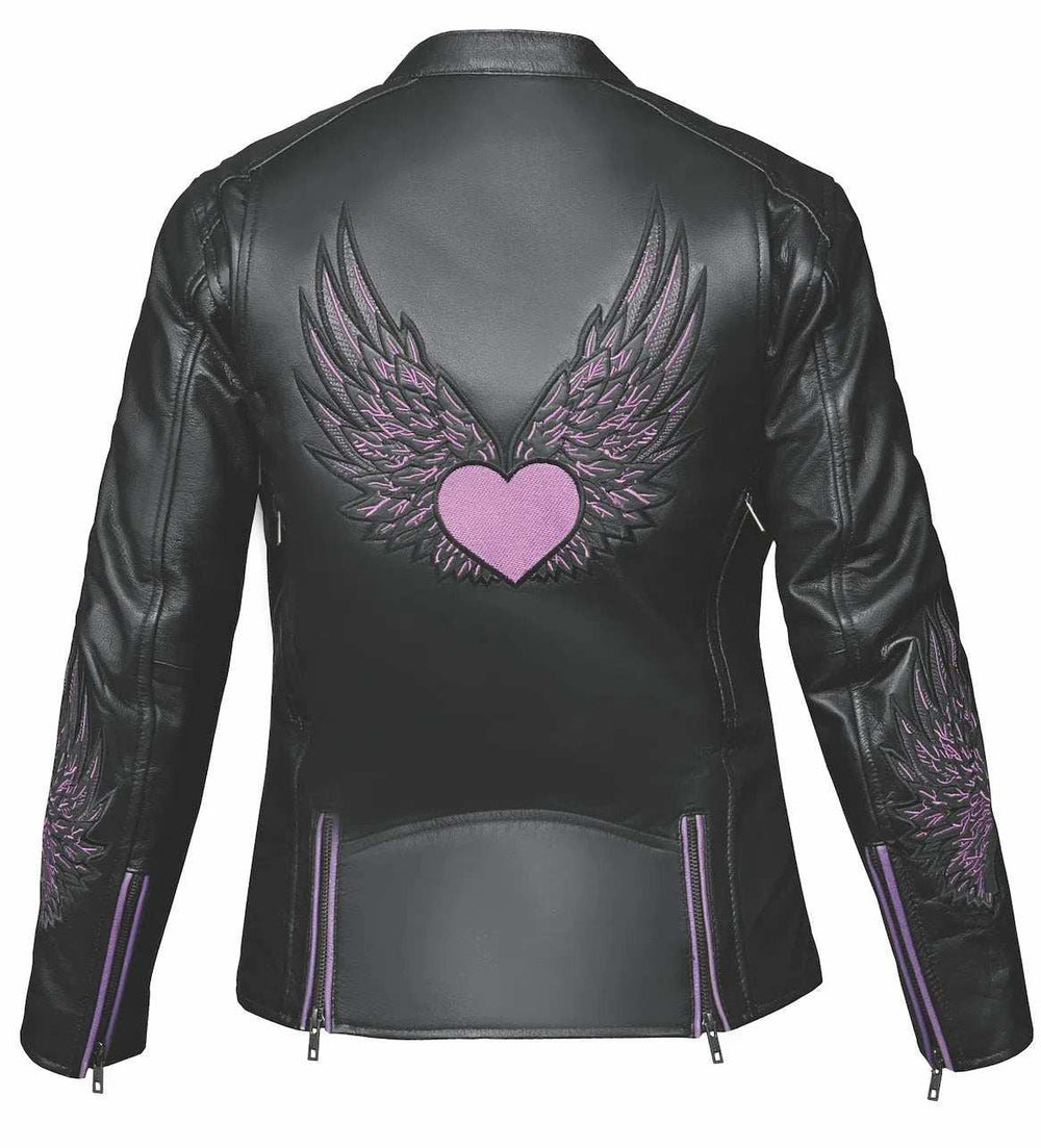 Lita - Ladies Purple Wing Leather Jacket - Unik Just for Bikers - Flyclothing LLC