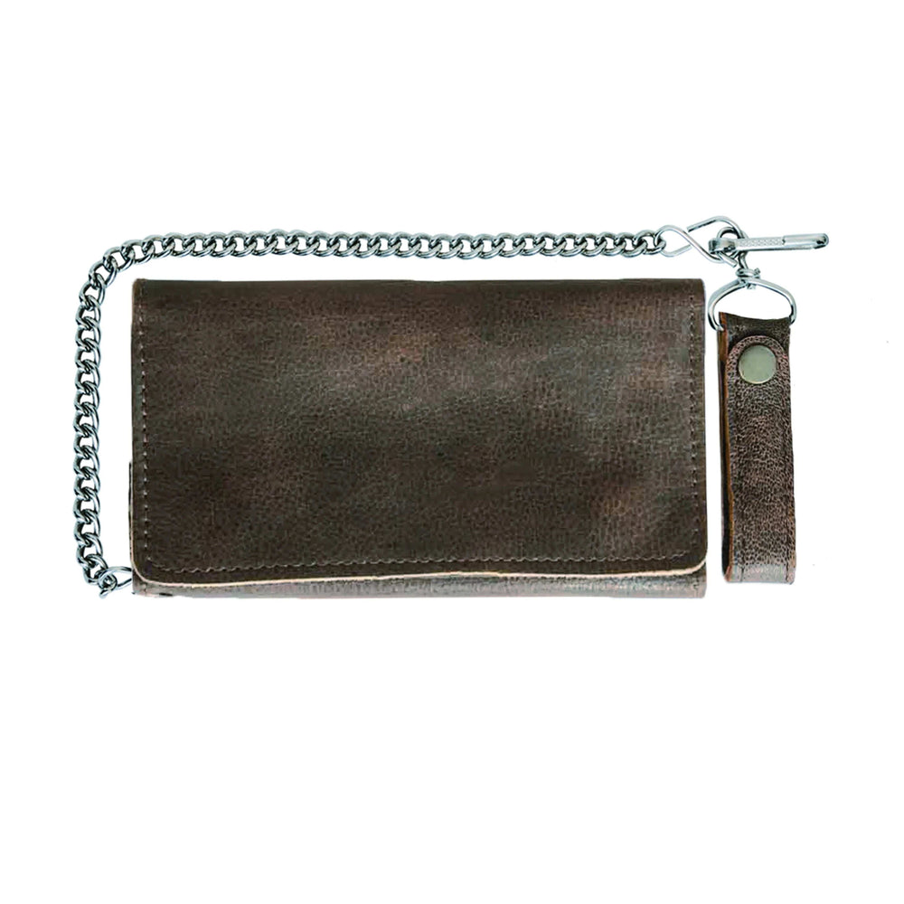 Brown Trifold Leather Biker Chain Wallet - Unik Just for Bikers - Flyclothing LLC