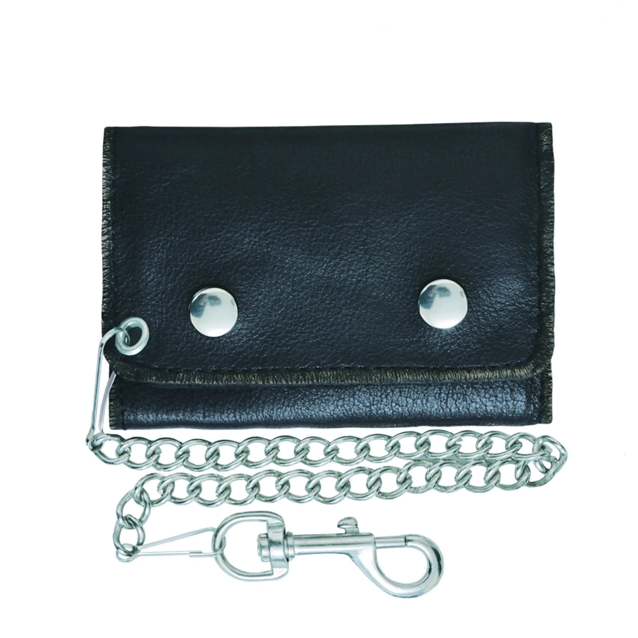 Small Brown Trifold Leather Biker Chain Wallet - Unik Just for Bikers - Flyclothing LLC