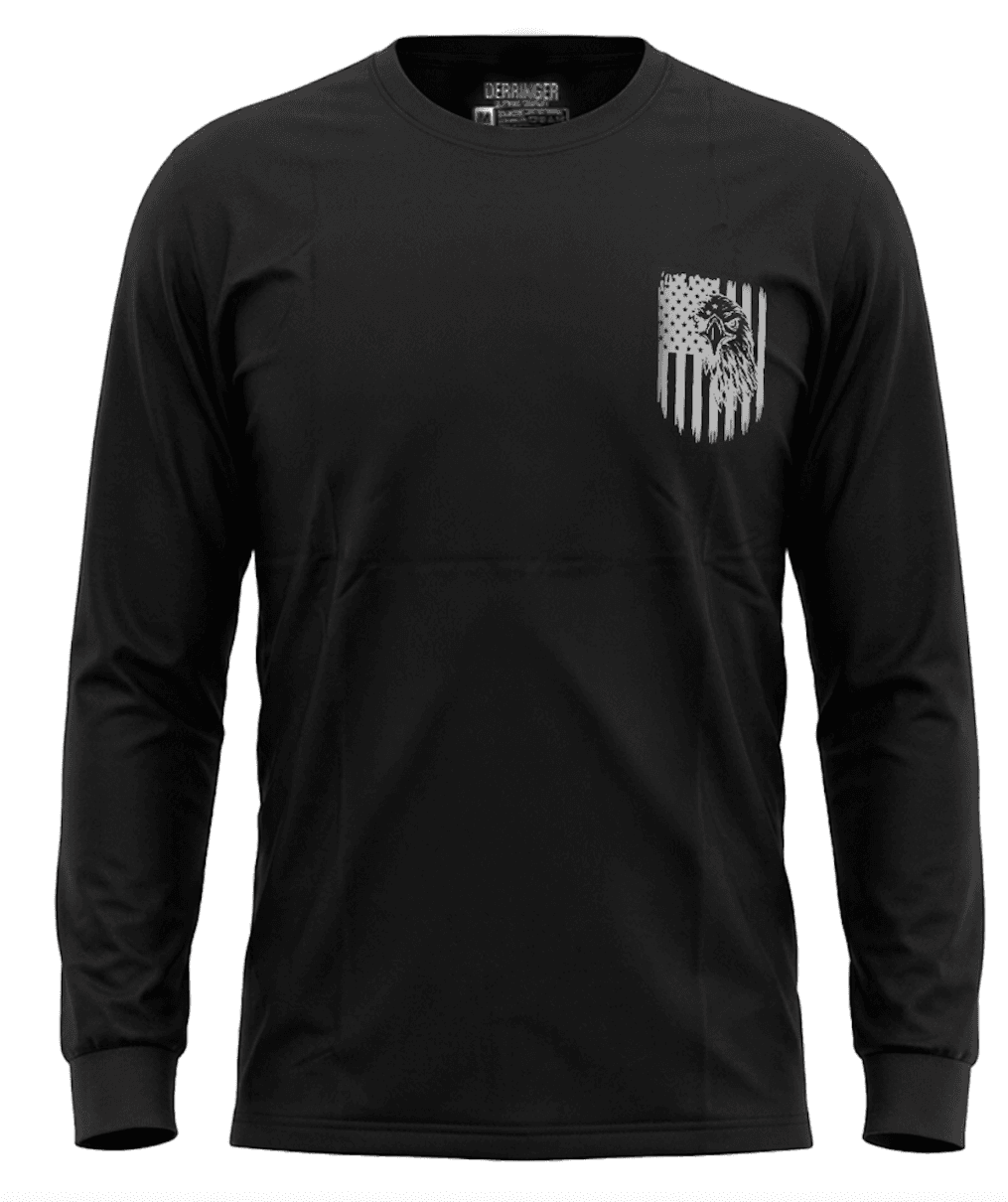 Men's Black Long Sleeve T-Shirt with American Eagle & Flag Print - Unik Just for Bikers - Flyclothing LLC