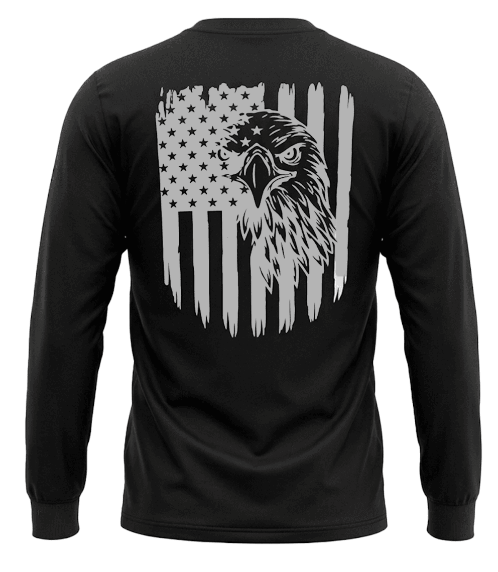 Men's Black Long Sleeve T-Shirt with American Eagle & Flag Print - Unik Just for Bikers - Flyclothing LLC