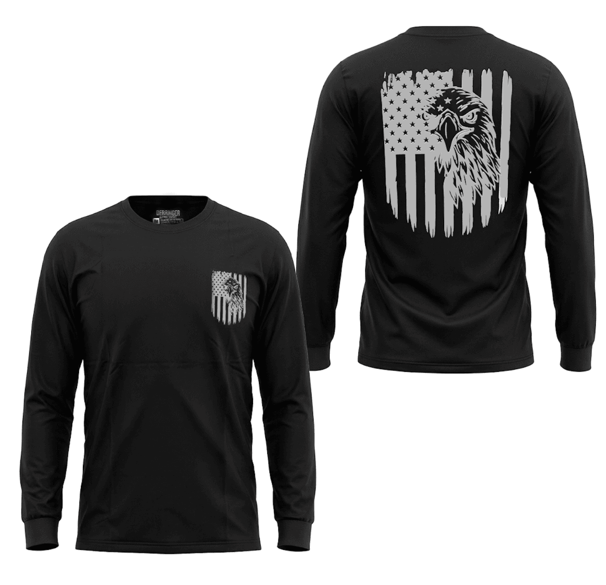 Men's Black Long Sleeve T-Shirt with American Eagle & Flag Print - Unik Just for Bikers - Flyclothing LLC