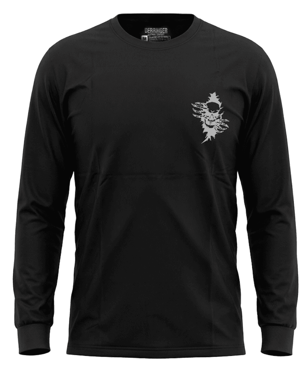Men's Black Long Sleeve T-Shirt with Skull Graphic Print - Unik Just for Bikers - Flyclothing LLC