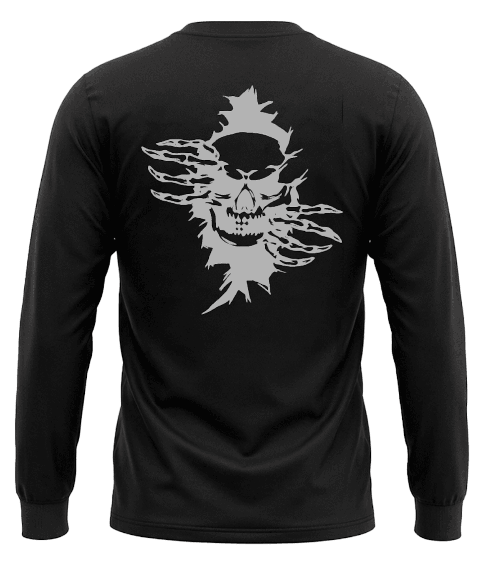 Men's Black Long Sleeve T-Shirt with Skull Graphic Print - Unik Just for Bikers - Flyclothing LLC