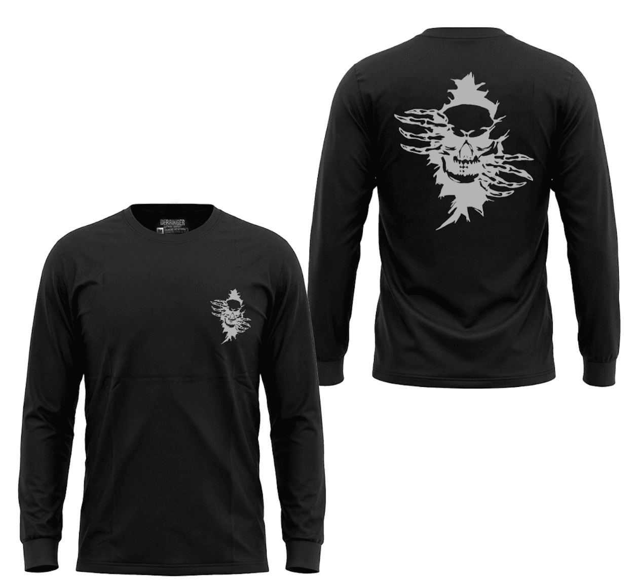 Men's Black Long Sleeve T-Shirt with Skull Graphic Print - Unik Just for Bikers - Flyclothing LLC