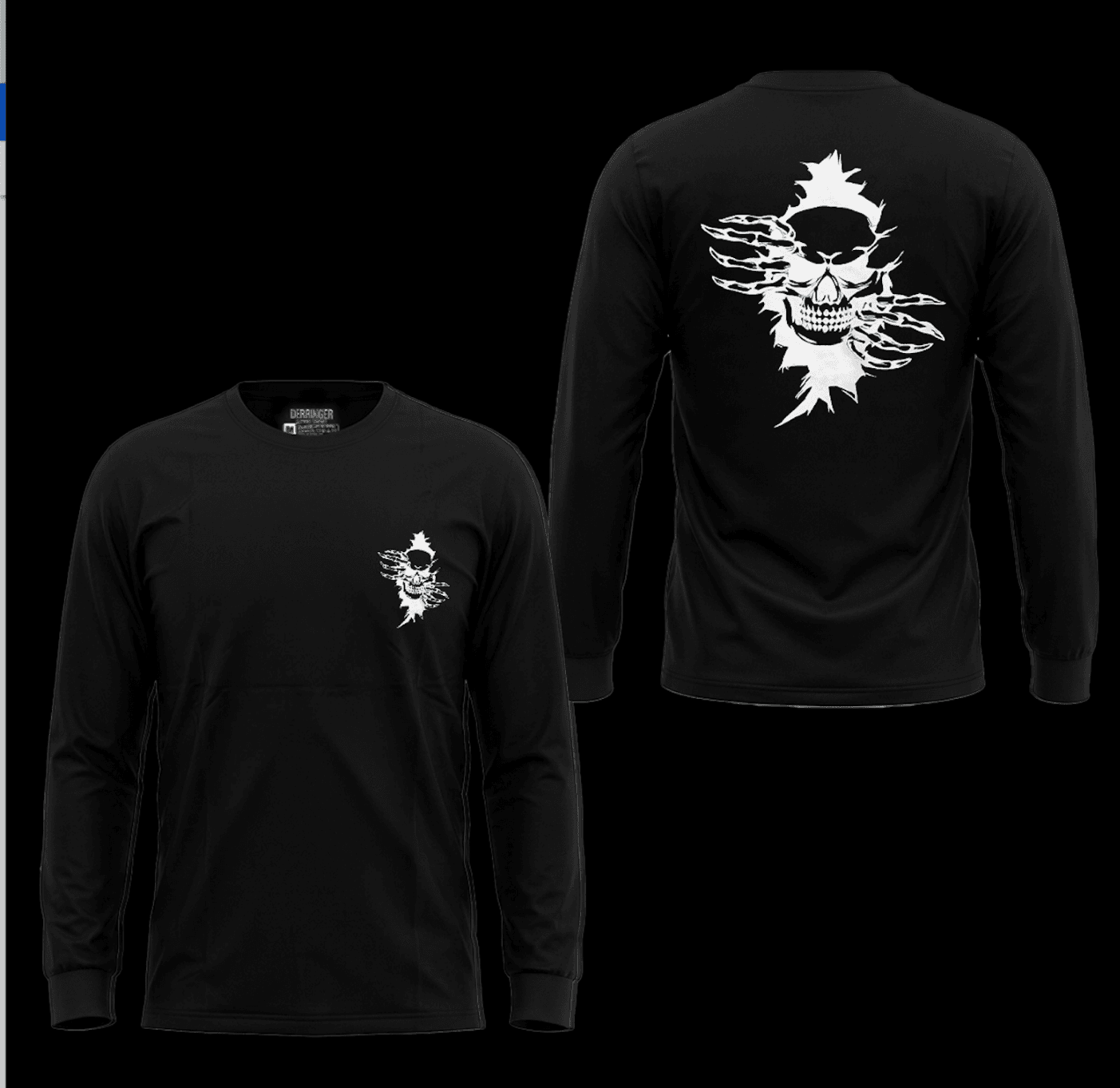 Men's Black Long Sleeve T-Shirt with Skull Graphic Print - Unik Just for Bikers - Flyclothing LLC