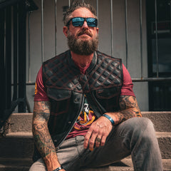 6671.01 - Unik Mens Premium Leather Diamond Stitch Club Vest