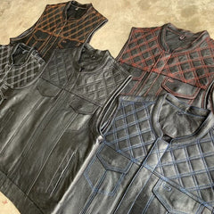 6671.16 - Unik Mens Premium Leather Diamond Stitch Club Vest
