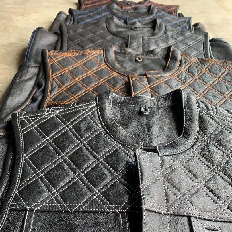Blue Diamond - Men's Premium Leather Motorcycle Vest - Unik Just for Bikers - Flyclothing LLC