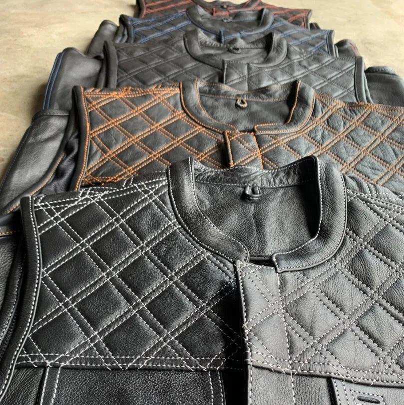 Blue DIamond - Mens Premium Leather Vest - Unik Just for Bikers - Flyclothing LLC