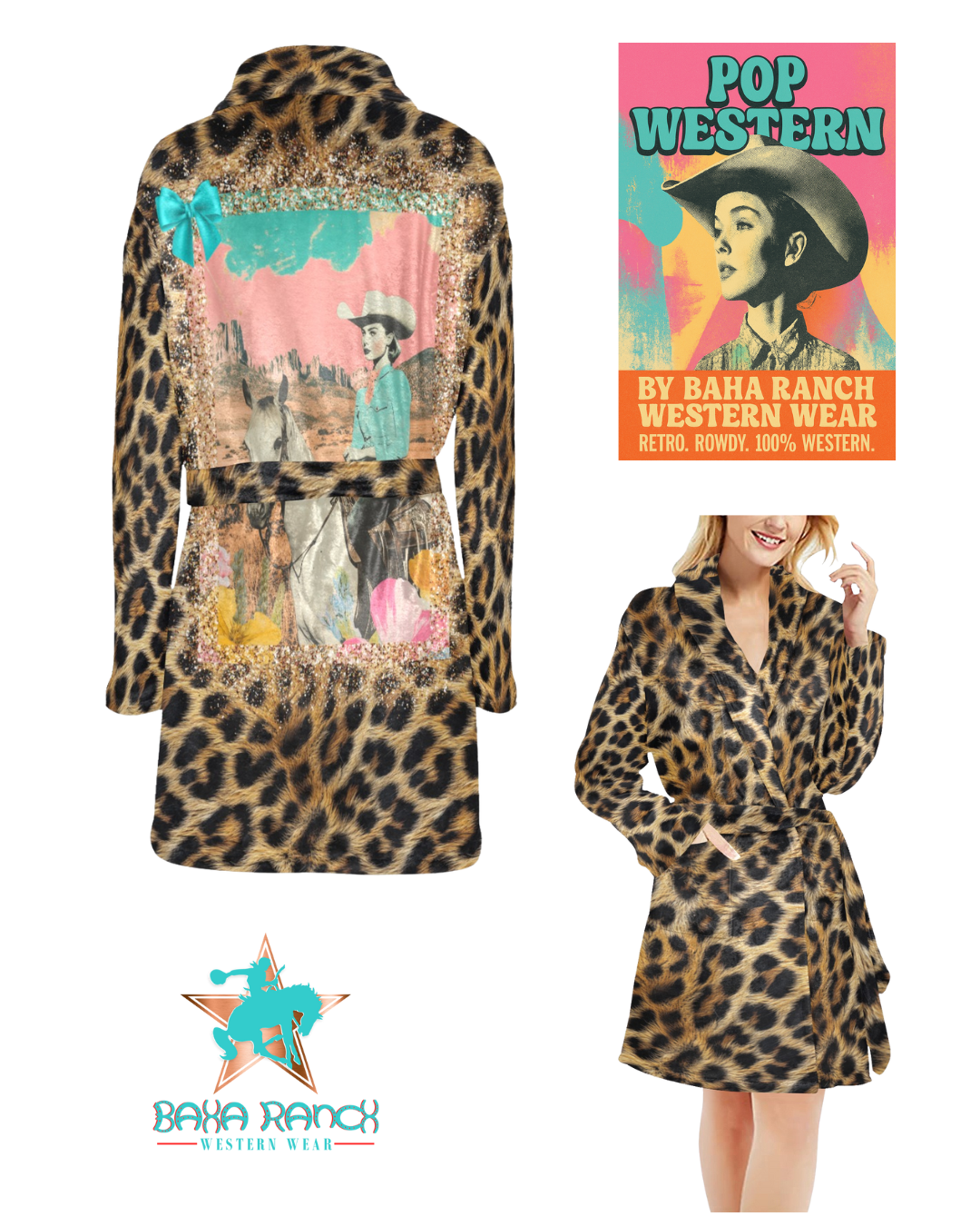 Baha Ranch Retro Pop Western Leopard Cowgirl Robe - Baha Ranch Western Wear - Flyclothing LLC