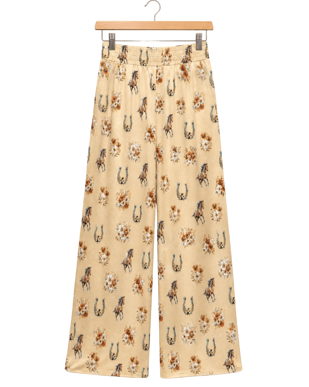 Baha Ranch Country Girl Floral Horse High Waisted Wide Leg Pants
