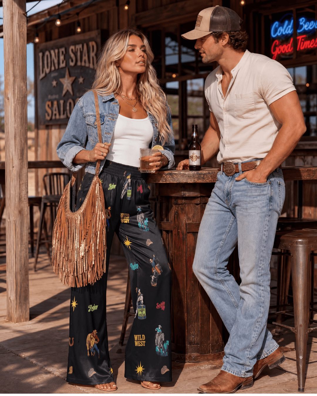 Baha Ranch The Last Roundup Rodeo High Waisted Wide Leg Pants