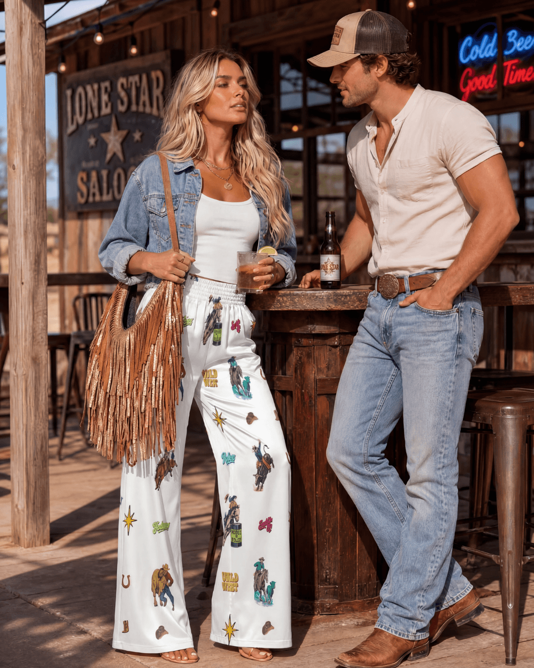 Baha Ranch The Last Roundup Rodeo High Waisted Wide Leg Pants - Baha Ranch Western Wear - Flyclothing LLC