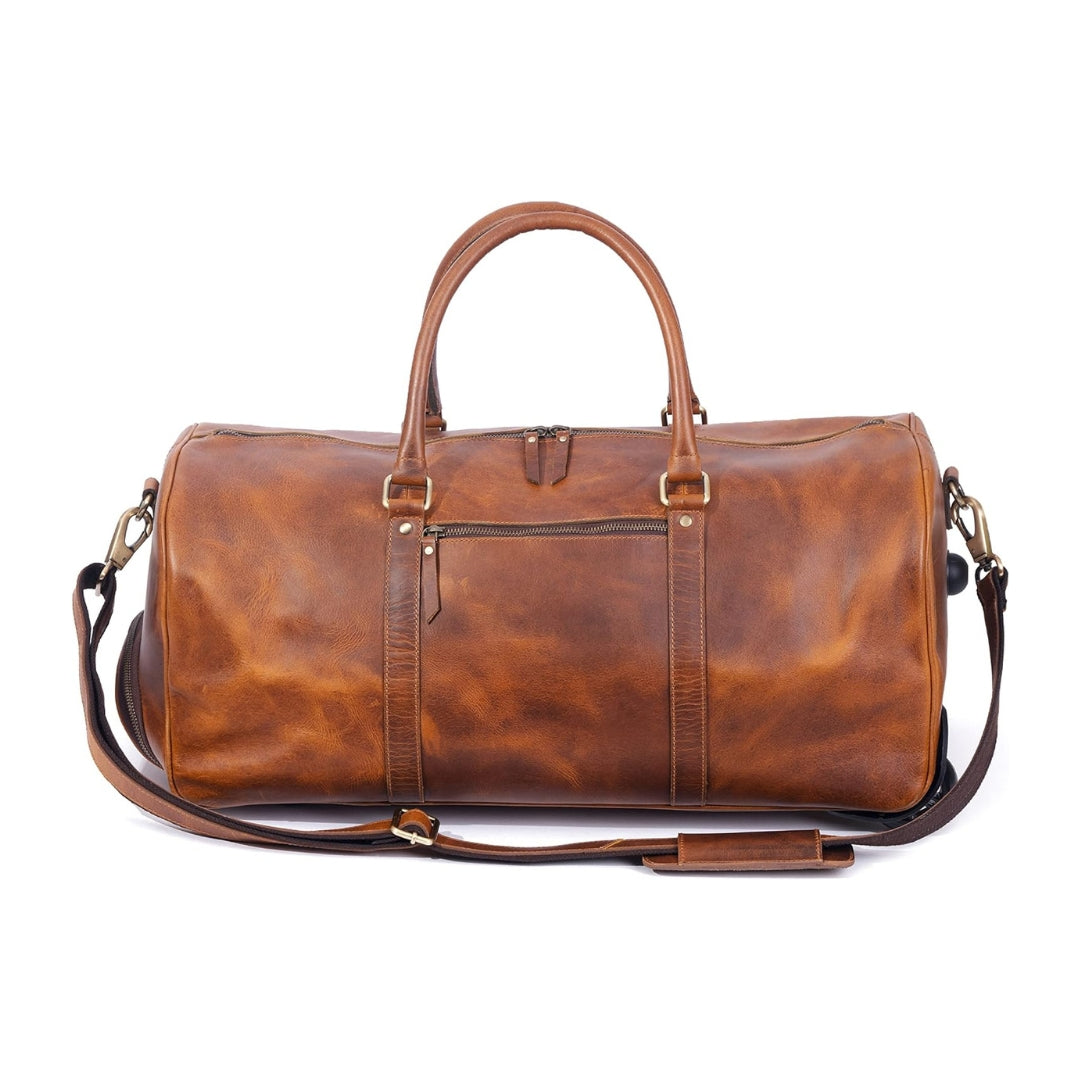 Tan Leather Trolley Bag 44L - Classy Leather Bags - Flyclothing LLC