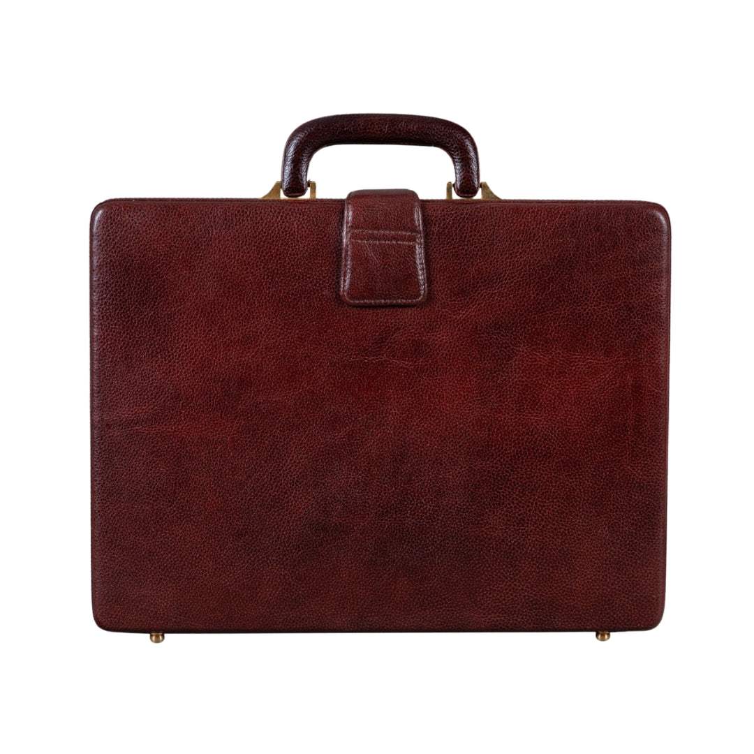 Executive Men's Leather Attache Briefcase Brown/Cherry Red - Classy Leather Bags - Flyclothing LLC