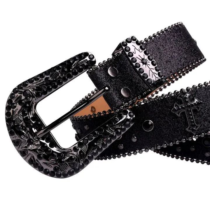 Black Cross Stones With Black Studded Rhinestone Belts - Rhinestone Belt Store - Flyclothing LLC