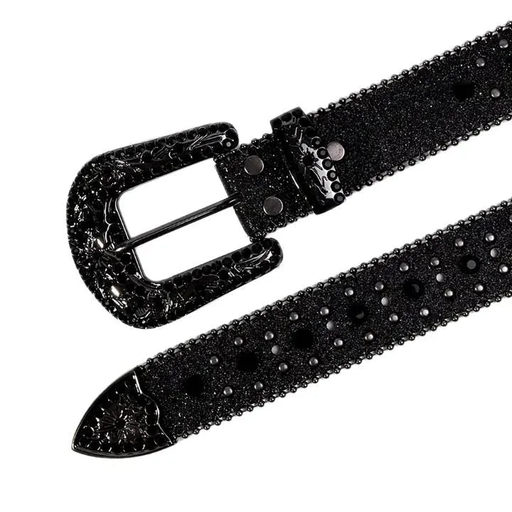 Black Cross Stones With Black Studded Rhinestone Belts - Rhinestone Belt Store - Flyclothing LLC
