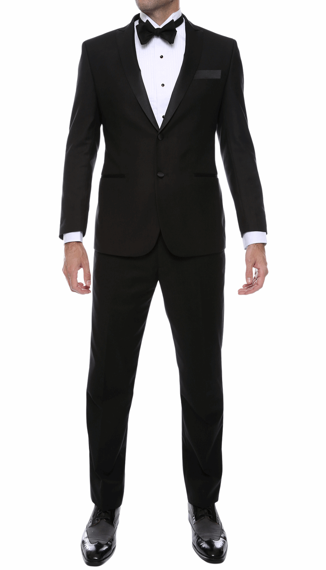 Debonair Black Slim Fit Peak Lapel 2 Piece Tuxedo Suit Set