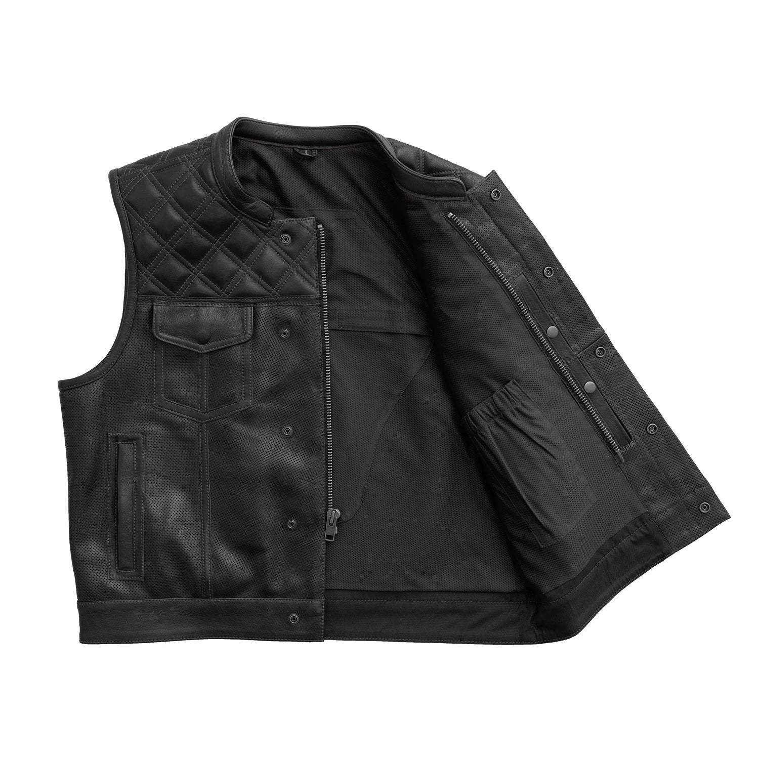 Upside Perforated Men's Club Style Leather Vest - First Manufacturing Company - Flyclothing LLC