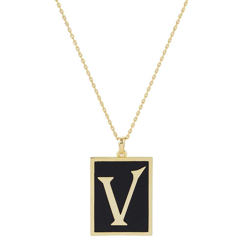 Gold Dipped Enamel Rectangle Monogram Pendant Necklace - Madeline Love - Flyclothing LLC