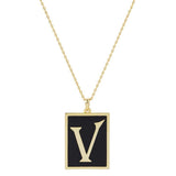 Gold Dipped Enamel Rectangle Monogram Pendant Necklace - Madeline Love - Flyclothing LLC