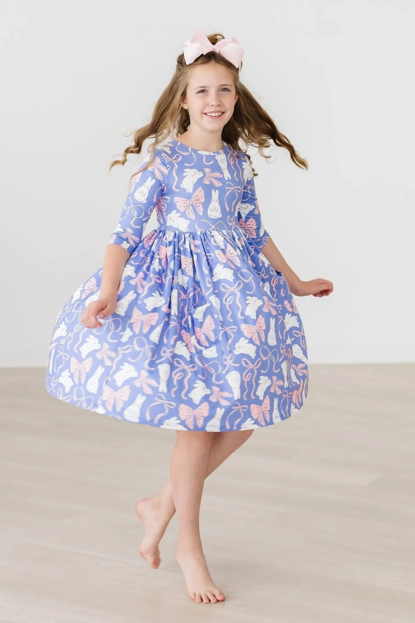 Hop, Skip & Twirl 3/4 Sleeve Pocket Twirl Dress - Mila & Rose ® - Flyclothing LLC