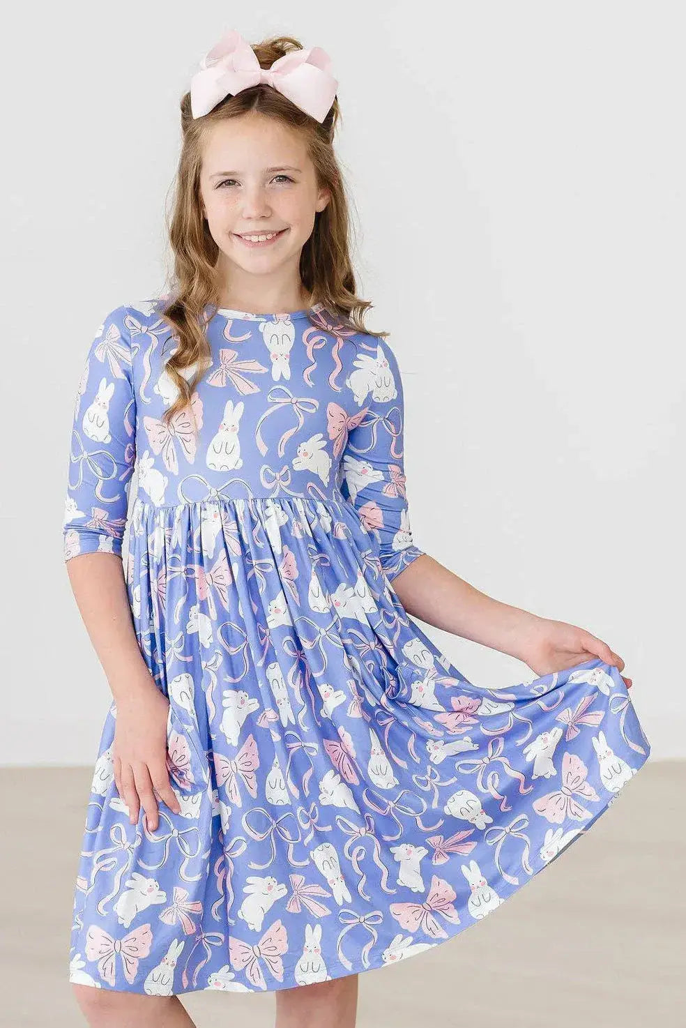 Hop, Skip & Twirl 3/4 Sleeve Pocket Twirl Dress - Mila & Rose ® - Flyclothing LLC