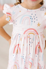 Over the Rainbow Flutter Sleeve Twirl Dress - Mila & Rose ® - Flyclothing LLC