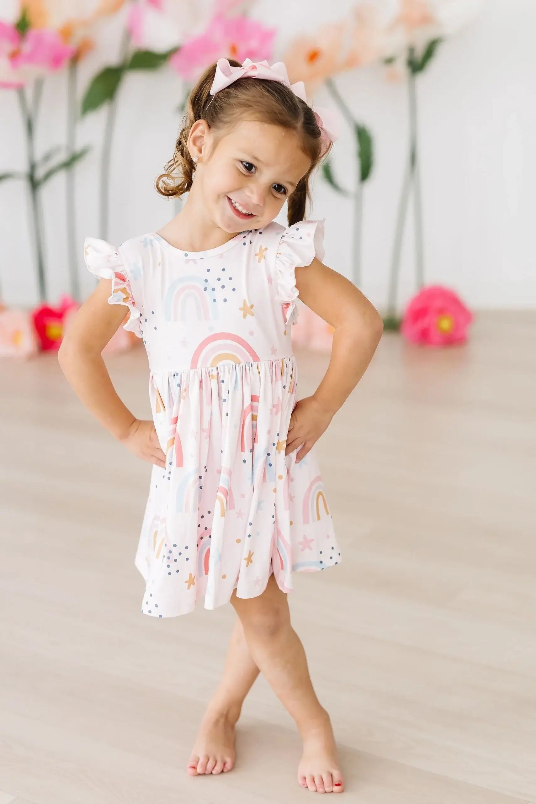Over the Rainbow Flutter Sleeve Twirl Dress - Mila & Rose ® - Flyclothing LLC