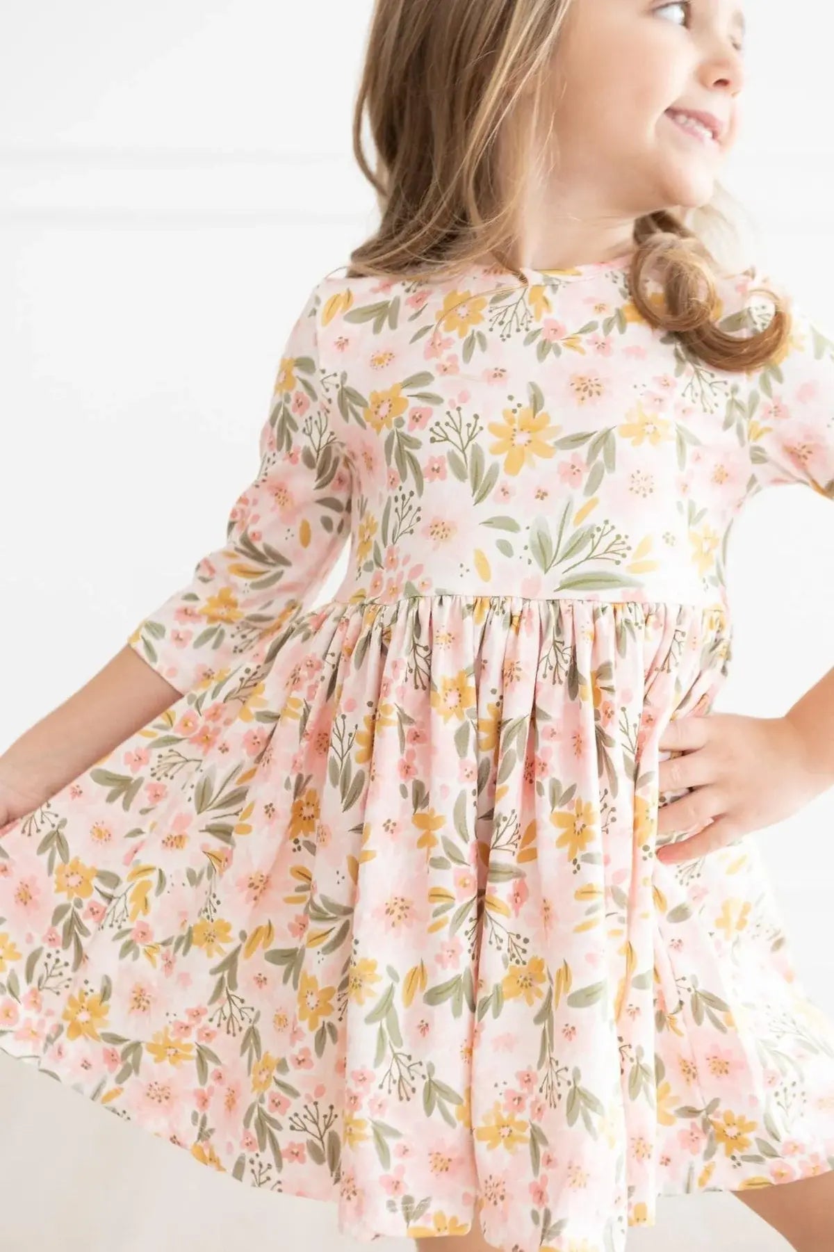 Pretty Peachy 3/4 Sleeve Pocket Twirl Dress - Mila & Rose ® - Flyclothing LLC