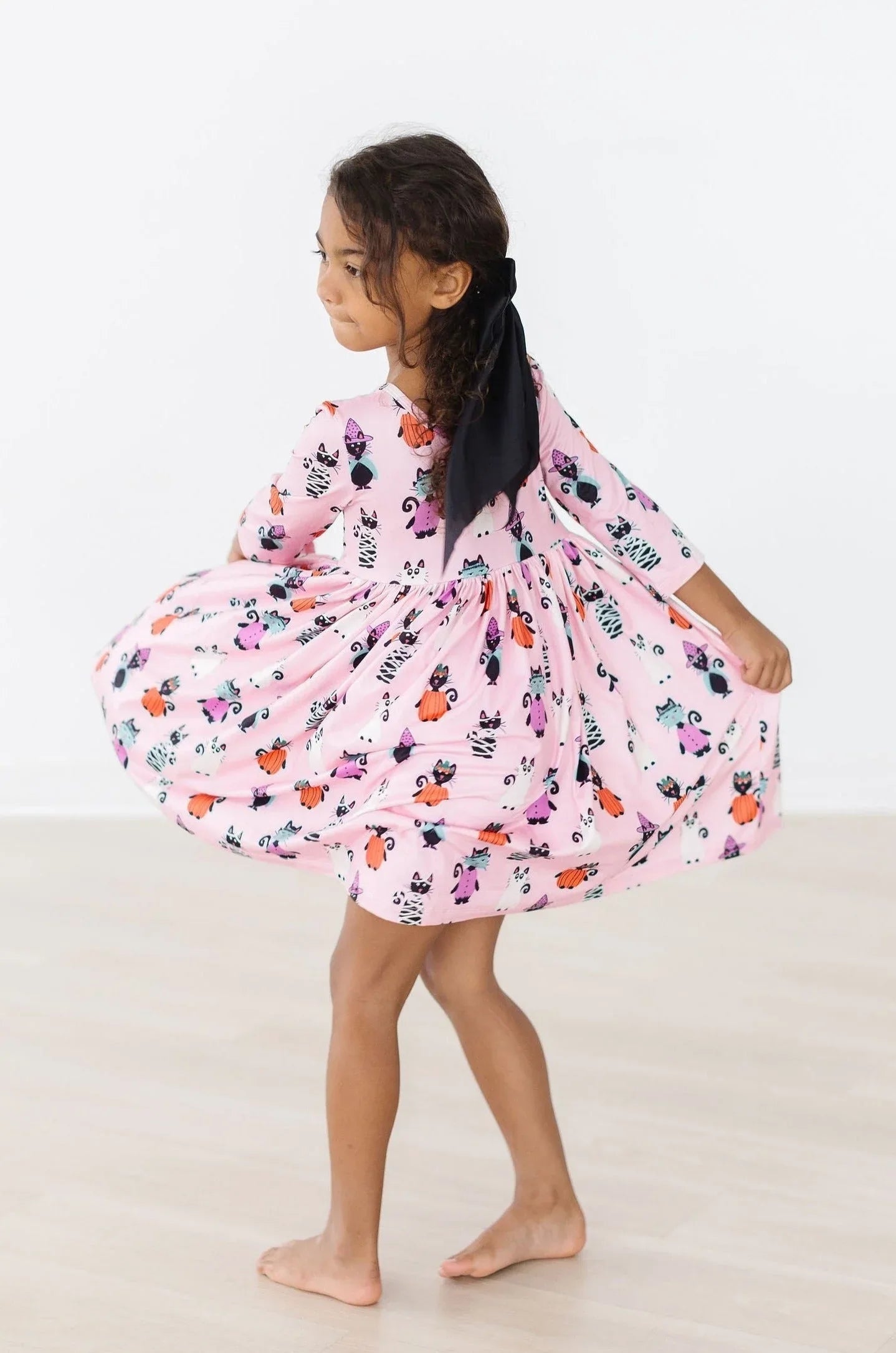 Purr-fectly Spooky 3/4 Sleeve Pocket Twirl Dress - Mila & Rose ® - Flyclothing LLC