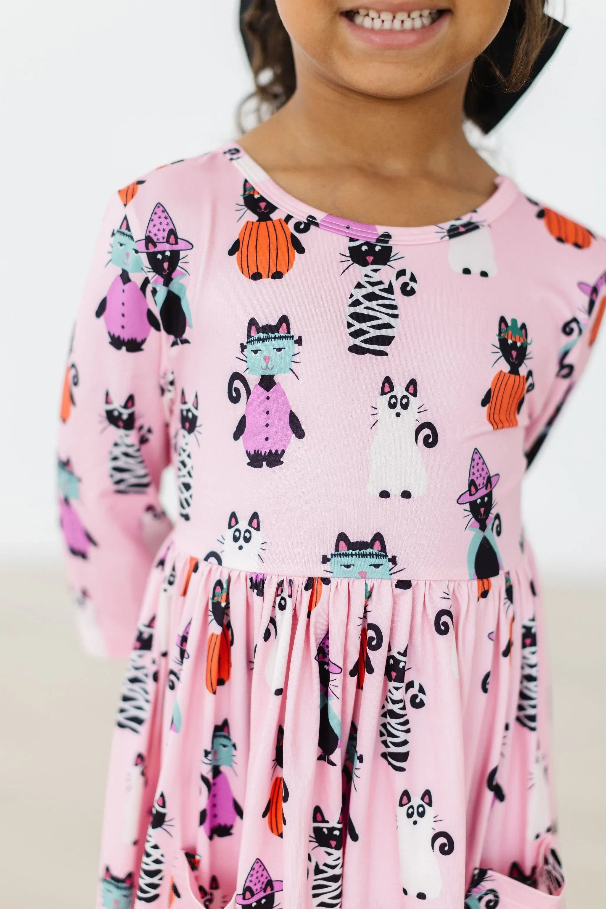 Purr-fectly Spooky 3/4 Sleeve Pocket Twirl Dress - Mila & Rose ® - Flyclothing LLC