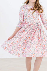 Springtime Bunnies 3/4 Sleeve Pocket Twirl Dress - Mila & Rose ® - Flyclothing LLC