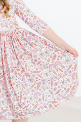 Springtime Bunnies 3/4 Sleeve Pocket Twirl Dress - Mila & Rose ® - Flyclothing LLC