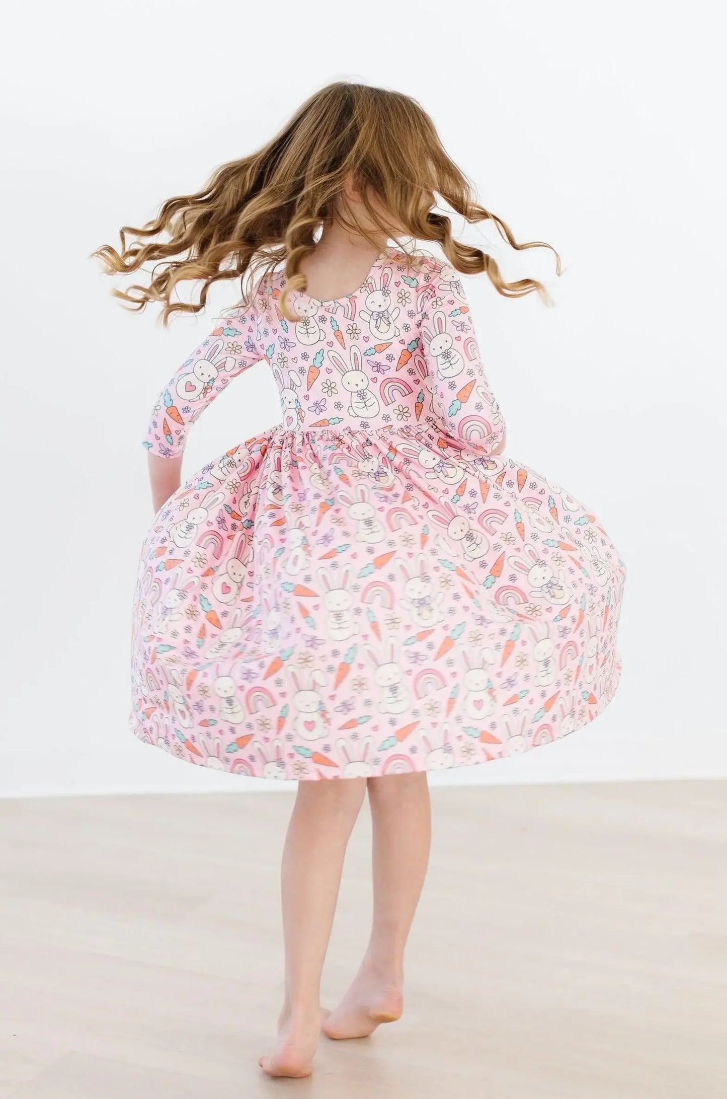 Springtime Bunnies 3/4 Sleeve Pocket Twirl Dress - Mila & Rose ® - Flyclothing LLC