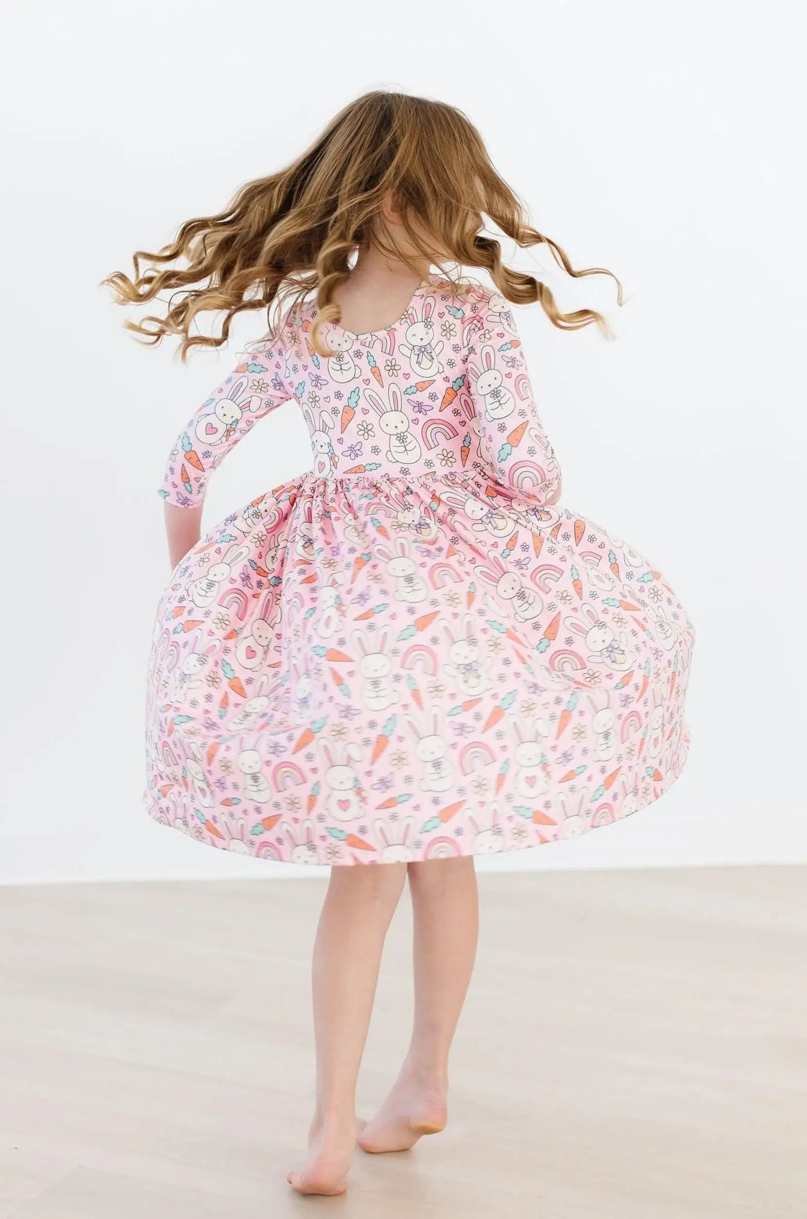 Springtime Bunnies 3/4 Sleeve Pocket Twirl Dress - Mila & Rose ® - Flyclothing LLC
