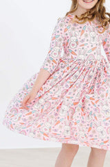 Springtime Bunnies 3/4 Sleeve Pocket Twirl Dress - Mila & Rose ® - Flyclothing LLC