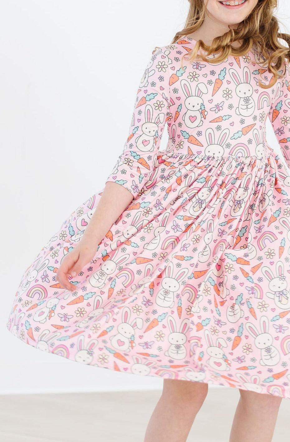 Springtime Bunnies 3/4 Sleeve Pocket Twirl Dress - Mila & Rose ® - Flyclothing LLC