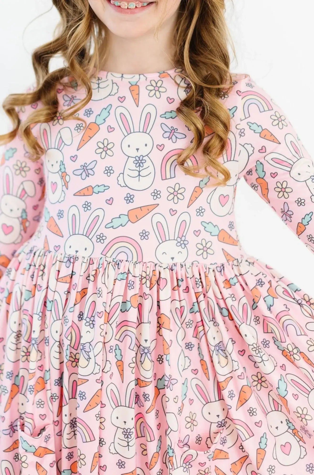 Springtime Bunnies 3/4 Sleeve Pocket Twirl Dress - Mila & Rose ® - Flyclothing LLC