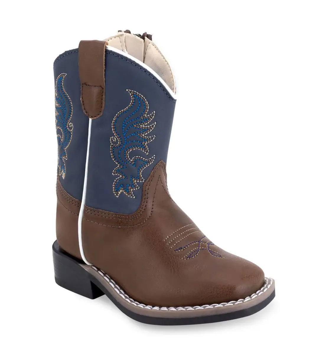 Old West Brown Foot Midnight Blue Shaft Toddler's All Over Leatherette Material Broad Square Toe Boots - Old West - Flyclothing LLC