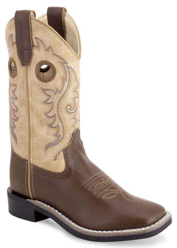 Old West Chocolate Brown Foot Cactus Ivory Shaft Children All Over Leatherette Material Broad Square Toe Boots - Old West - Flyclothing LLC