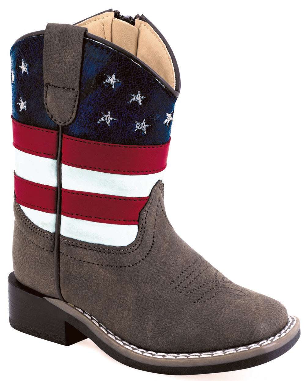 Old West Toddler's All Over Leatherette Material Broad Square Toe Boots Brown Foot / Red, White & Blue Shaft VB1100 - Old West - Flyclothing LLC
