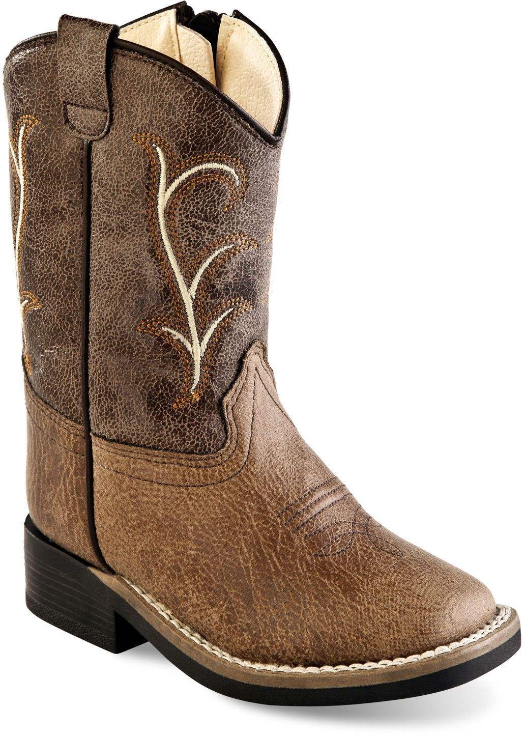 Old West Tan Vintage Foot Brown Crackle shaft Toddler's All Over Leatherette Material Broad Square Toe Boots - Old West - Flyclothing LLC