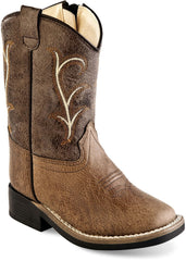 Old West Tan Vintage Foot Brown Crackle shaft Toddler's All Over Leatherette Material Broad Square Toe Boots - Old West